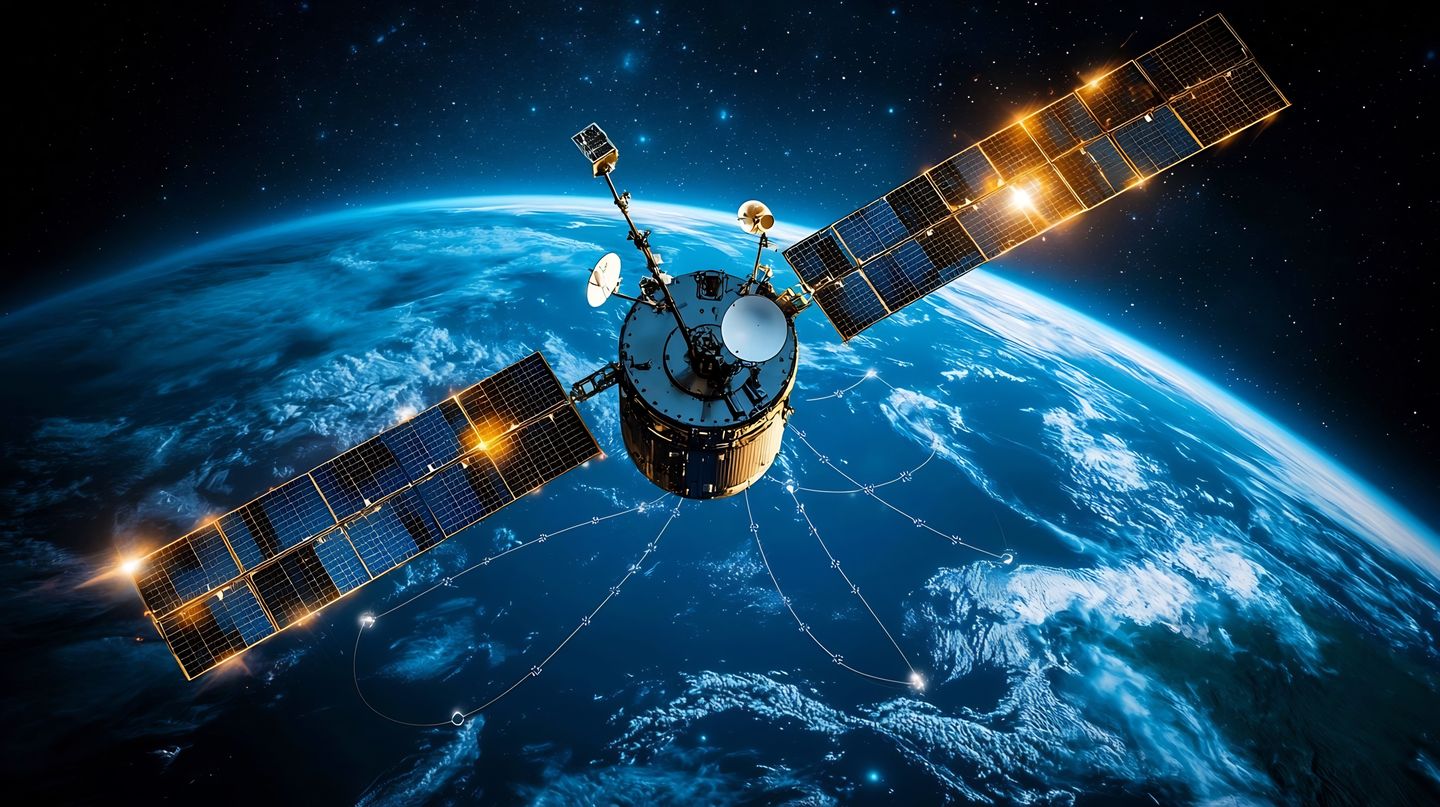 Communication satellite orbiting Earth